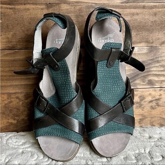 Dansko Dominique Block Heel Comfort Sandals Size 39 US 8.5-9 Boho Teal Gray EUC - Picture 7 of 15